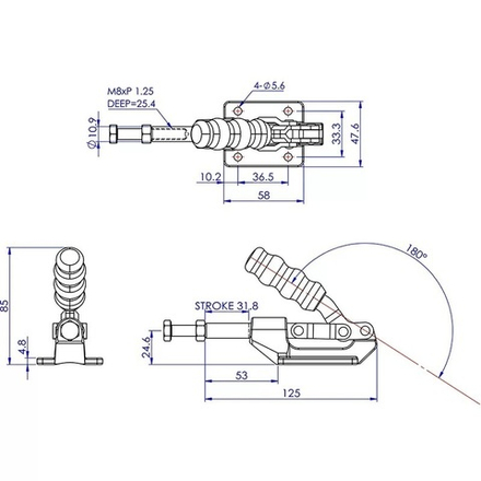 ХИТ! Зажим шатунный с прямым ходом усилие до 272 кг, ход 32 мм Woodwork GH-36003M