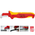ХИТ! Нож для удаления изоляции KNIPEX 180 мм для кабеля VDE с "пяткой", нерж. хирургическая сталь, 2К диэлектрическая ручка KN-9855SB