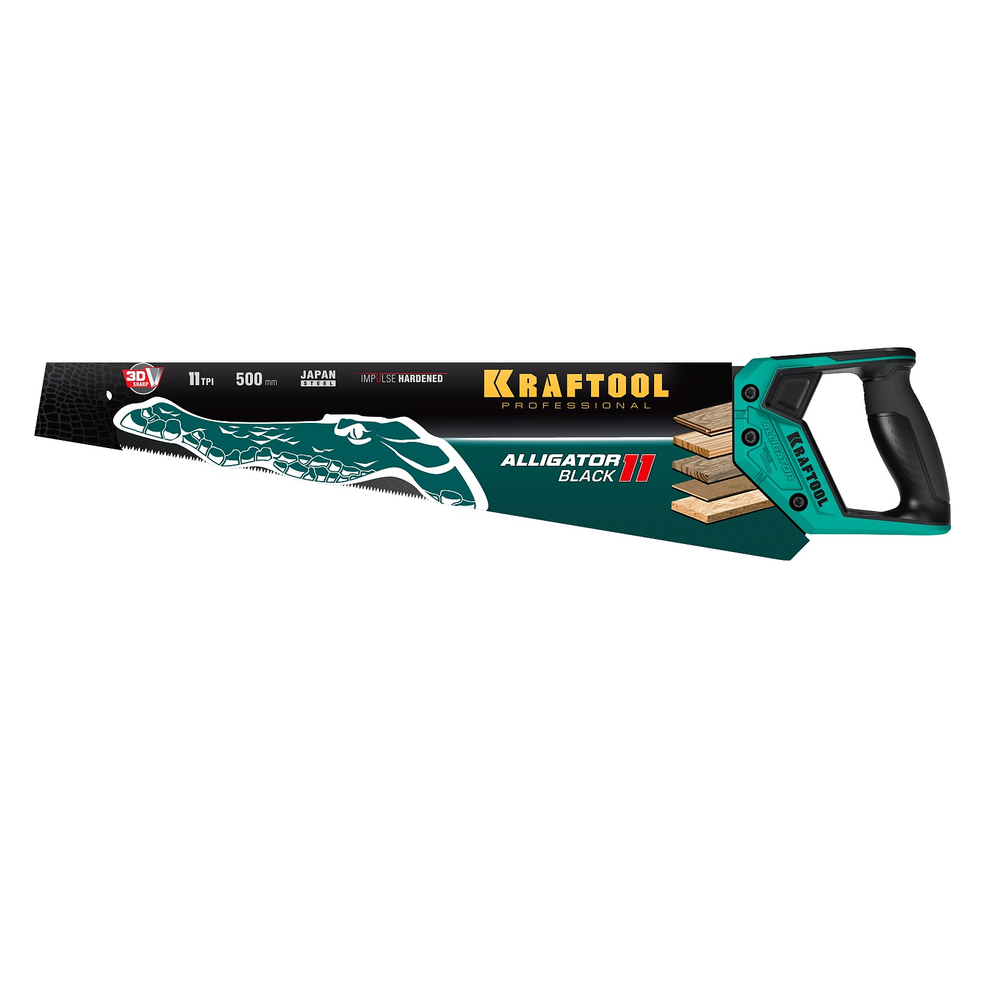 Новинка! Ножовка для точного реза KRAFTOOL Alligator Black 11, 500 мм с тефлоновым покрытием 15205-50