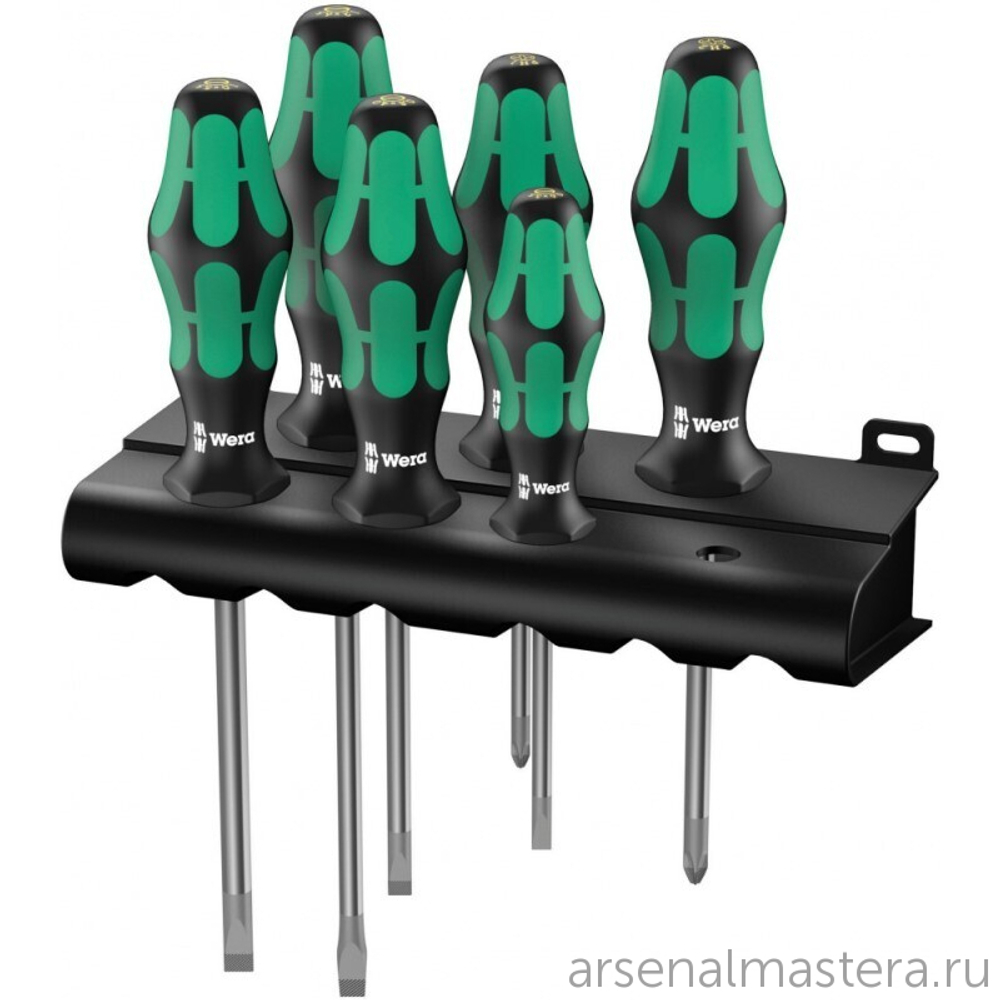 РАСПРОДАЖА! Набор 6 предметов ОТВЕРТКИ + подставка, PH 1 x 80 / 2 x 100, SL 0.5 x 3.0 x 80 / 0105650 334 / 6 Rack Kraftform Plus Lasertip WERA WE-105650