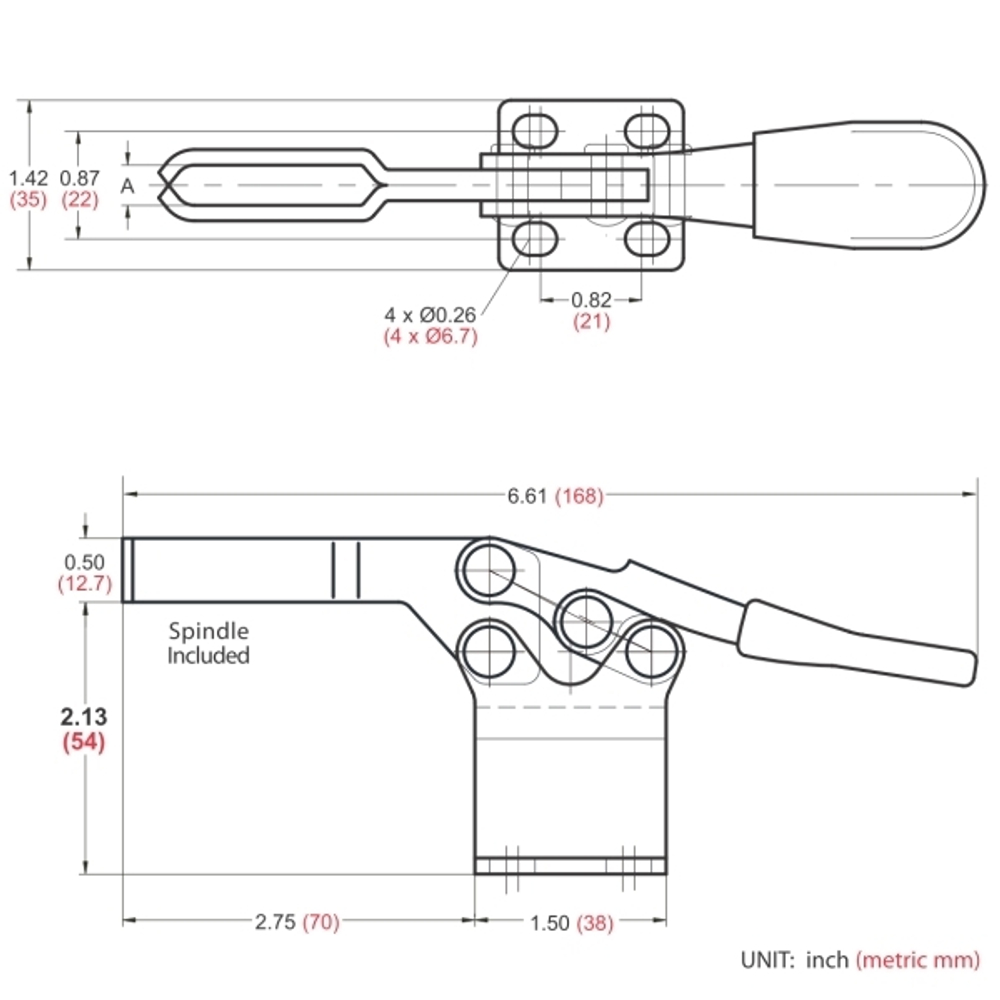 ХИТ! Зажим механический с горизонтальной ручкой усилие 227 кг Woodwork GH-225-DHB