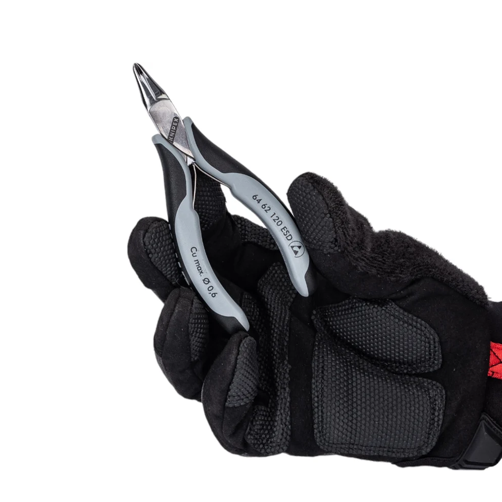 АКЦИЯ ЛЕТНИЕ СКИДКИ! Кусачки торцевые для электроники ESD KNIPEX 120 мм маленькая фаска, узкие губки 65°, 2-комп. антистатические ручки KN-6462120ESD