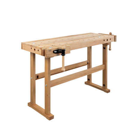 Новинка! Чешский верстак столярный деревянный PINIE Starter 1470 х 630 х 860 мм, столешница из массива бука 90 мм, 2 чугунных тисков York, 32 отверстий 20 мм под фиксаторы Starter1500D20