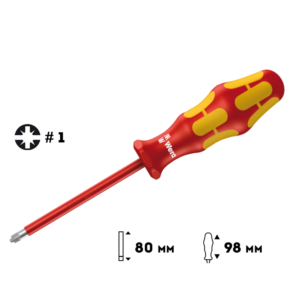 Отвертка диэлектрическая Pozidriv / шлиц Kraftform Plus 165 i PZ/S VDE, 1 / 80 мм WERA WE-006190
