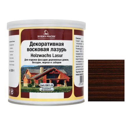 АКЦИЯ МАЙ 2025! Декоративная ВОСКОВАЯ лазурь / Масло для фасадов Borma Holzwachs Lasur 750 мл 3320 цвет 63 Темный орех для наружных и внутренних работ R3320-13
