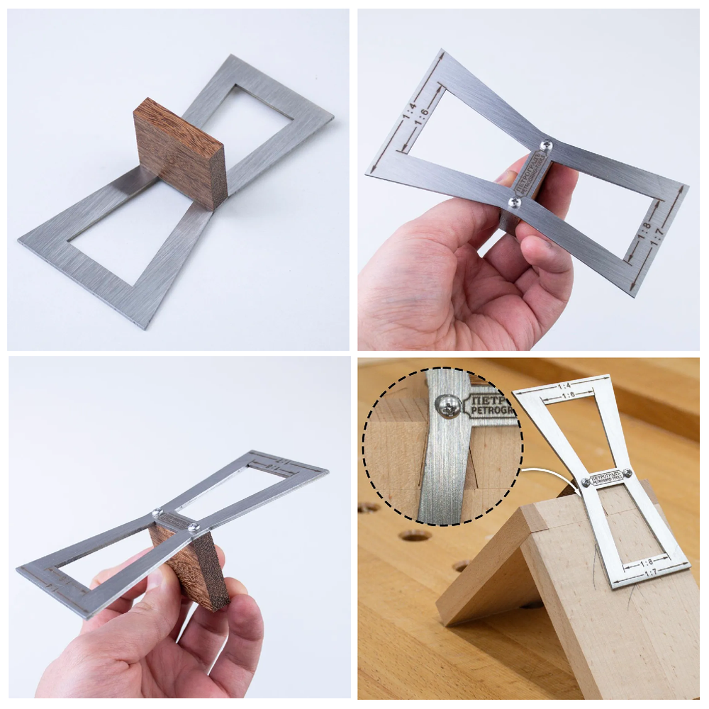 Новинка! Шаблон разметочный для косых шипов ПЕТРОГРАДЪ, модель 4 двусторонний, угол наклона: 1:4, 1:6, 1:7, 1:8 М00025013
