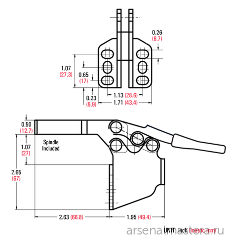 Зажим механический с горизонтальной ручкой усилие 227 кг Woodwork GH-225-DSM