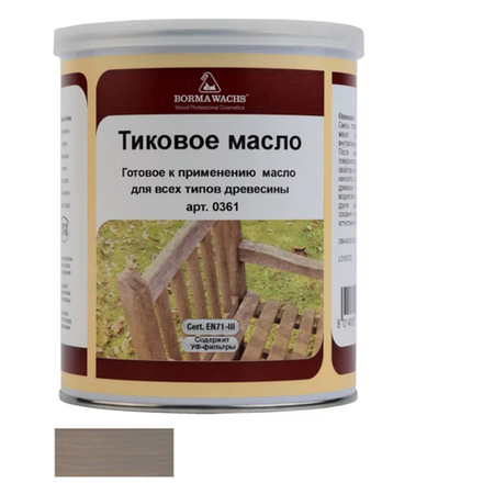 Масло тиковое (тара 1 л) цвет М12060 (серый) для внутренних и наружных работ Borma EN0361-M12060