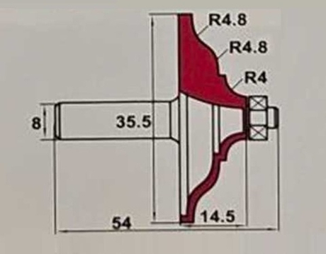 Новинка! Фреза профильная Классический гусек - 2  R 4,8  D 35,5 x 14,5 x 54  S 8 PROCUT 357851P