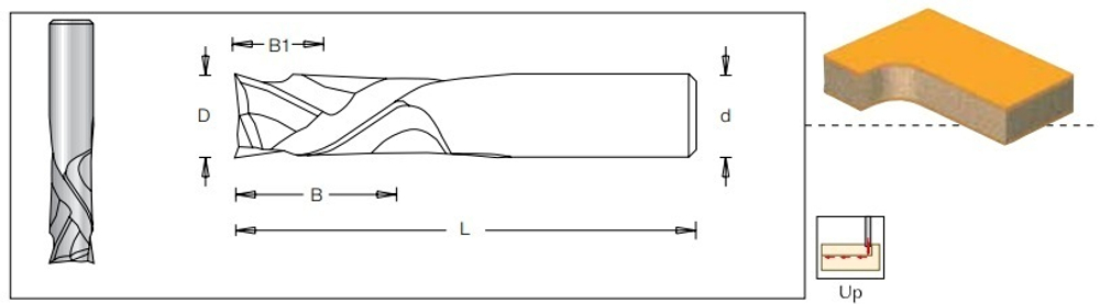 Фреза спиральная компрессия Z 2/2 D6 x 20 L60 хвостовик 6 ДСП шпон DIMAR 1743203