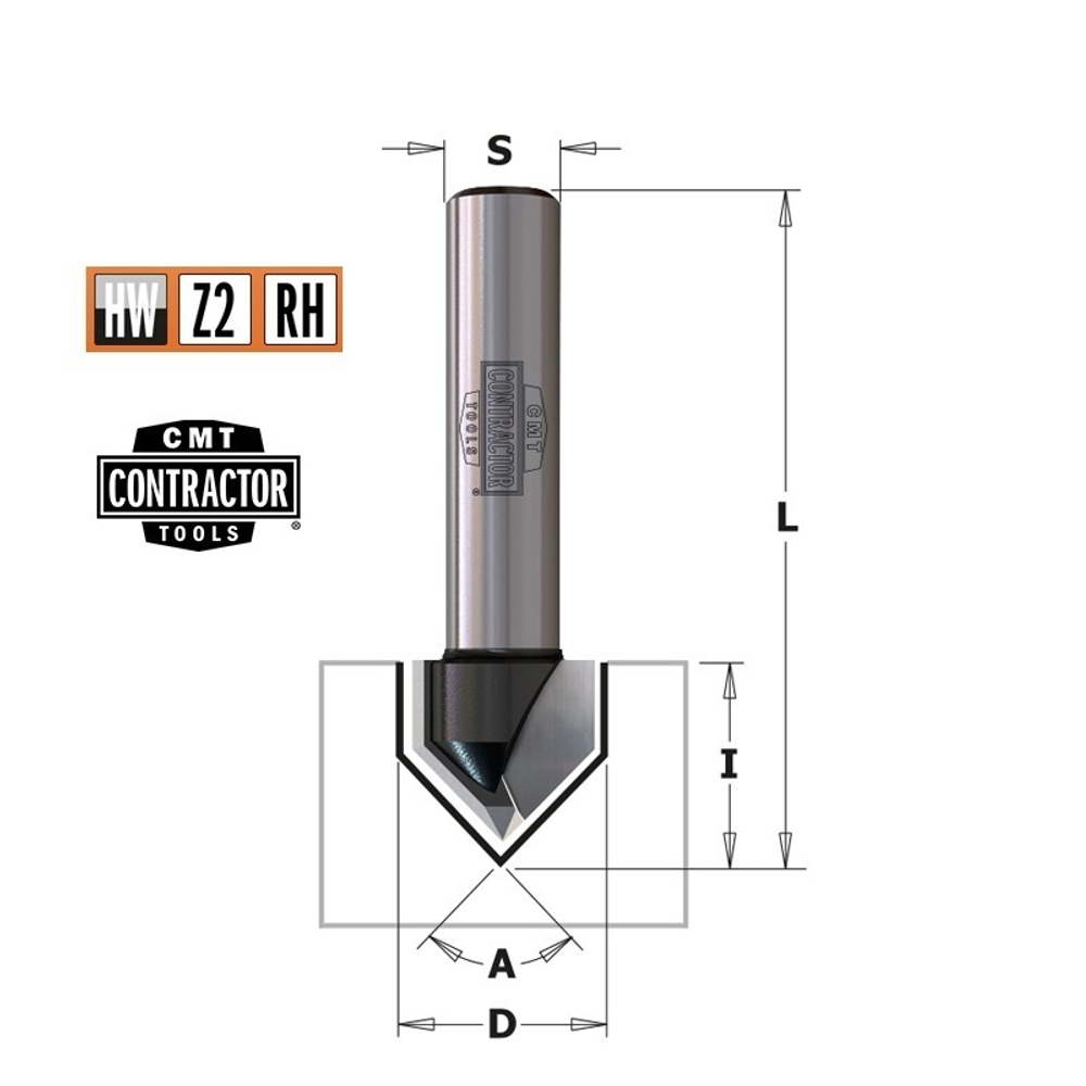 Фреза концевая Contractor гравировальная 60 градусов Z 2 HW S 8 D 11 CMT K958-110
