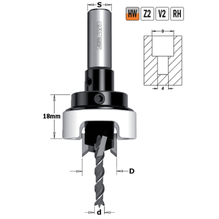 Сверло с зенкером и ограничителем 90гр HW Z2/2 S 10 X 25 D 4 / 12 RH CMT 515.412.11A