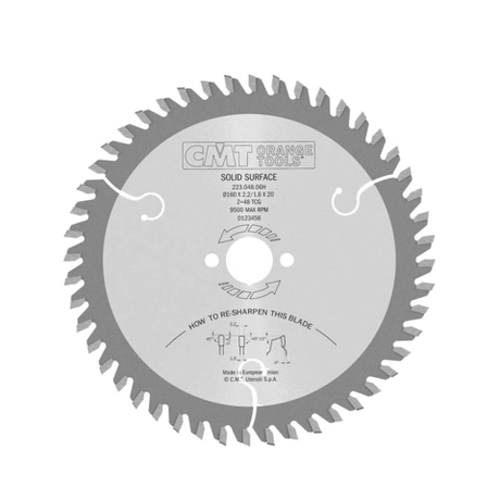 Новинка! Пильный диск для искусственного камня CMT Corian 160 x 2.2/1.6 x 20 Z=48 MTCG, великолепен для работ по толстому пластику 223.048.06H