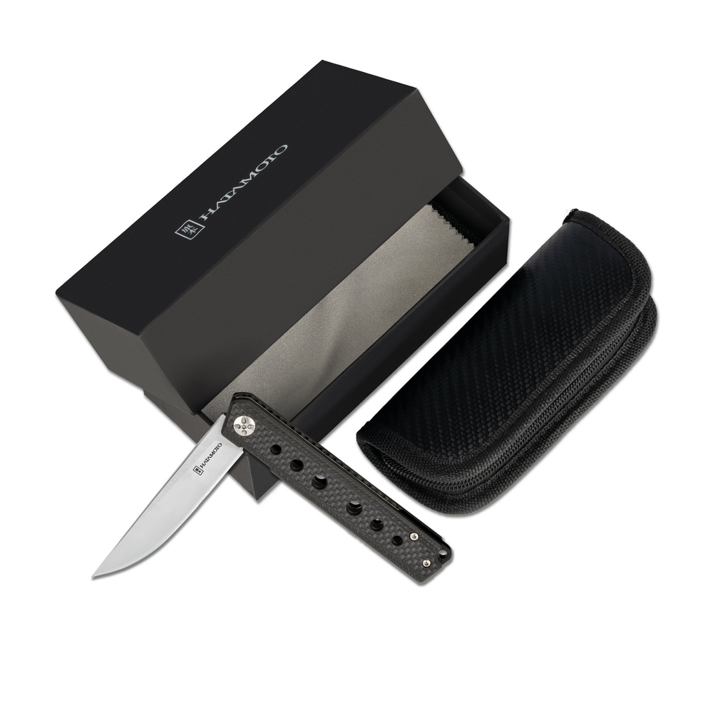 Новинка! Нож японский складной Tojiro Hatamoto, сталь D2, 1000 грит, рукоять углеродное волокно, клинок 96 мм HFK-2462