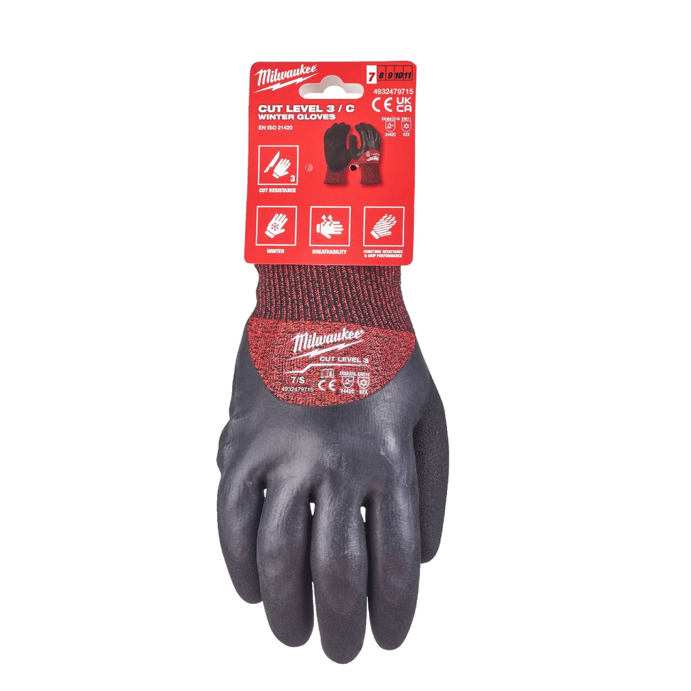 Новинка! Перчатки зимние с защитой от порезов 1 пара MILWAUKEE Winter Cut level (Винтер Кат Левел) уровень 3/C, размер L / 9 4932471348