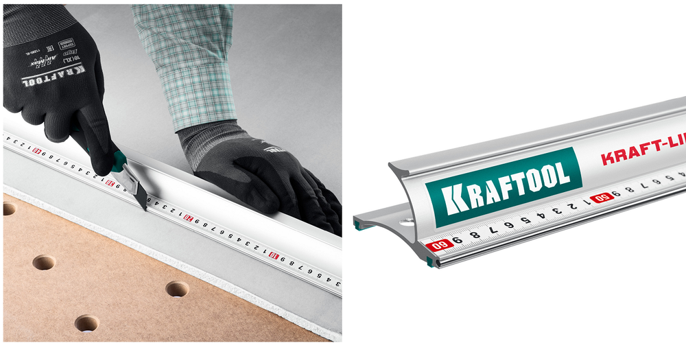 Новинка! Усиленная алюминиевая линейка KRAFTOOL Kraft-line 60 см со стальной направляющей, в тубе 34275-60