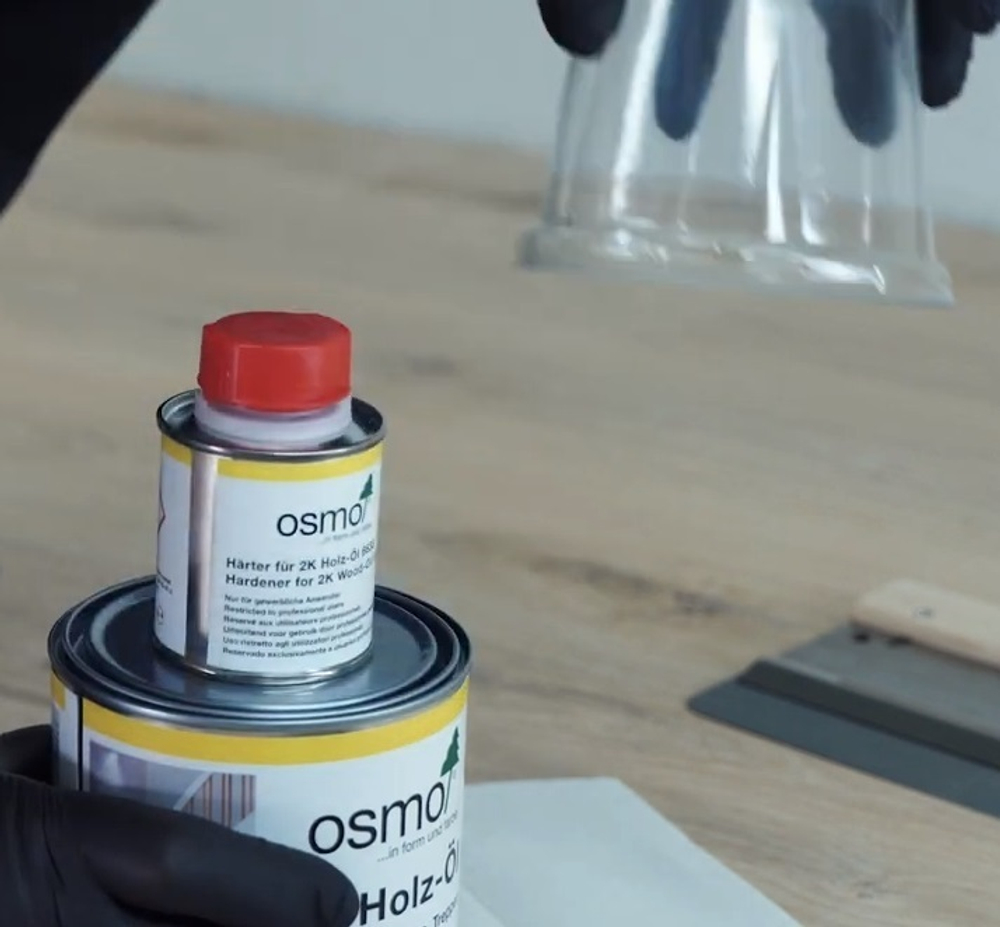 Профессиональное масло для древесины 2 - компонентное Osmo 6111 Белое прозрачное 1 л для паркета и деревянных полов 2K HOLZ-OL для внутренних работ Osmo-6111-1,0 13400426