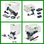 Новинка! Комплект аккумуляторный FESTOOL РАСШИРЕННЫЙ: Дрель - шуруповёрт T 18+3 HPC 4,0 I-Plus с двумя аккумуляторами, быстрозарядным устройством 576446, Погружная пила TSC 55 18/36 В KEB-Basic 576712, Маятниковый лобзик CARVEX PSC 420 18 В EB-Basic 576521, Алмазная ручная отрезная система с УШМ DSC-AGC 18-125 FH EB-Basic 576829 в систейнерах N0155-4AM