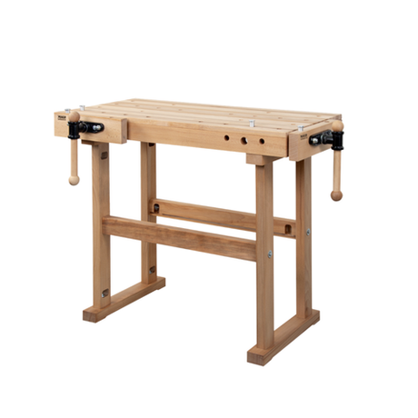 Новинка! Чешский верстак столярный деревянный PINIE Starter 1190 х 630 х 860 мм, столешница из массива бука 90 мм, 2 чугунных тисков York, 24 отверстий 20 мм под фиксаторы Starter1200D20
