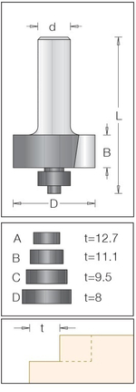 Концевая фреза для выборки четвертей 35 x 12.7 x 61.3 x 12 T12.7/11.1/9.5/8 DIMAR 1144069