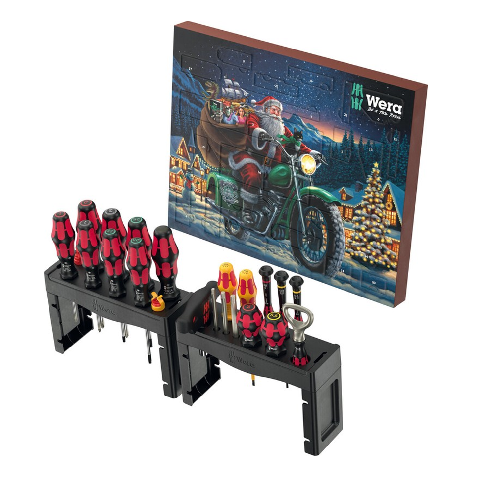 Новинка! Рождественский календарь WERA Advent 2025 16 VE 1 и Промо - набор Kraftform 28 предметов ОТВЕРТКИ + 2 подставка + открывалка, Шлиц Torx, крестообразный, прямой, шестиугольный (H) WE-136610