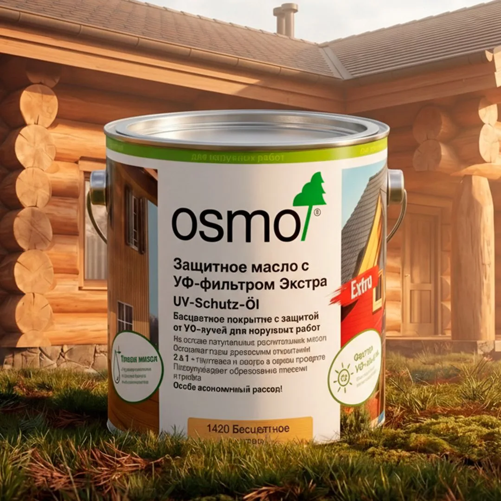 Новинка! Защитное масло с УФ-фильтром Экстра Osmo UV-Schutz-Öl Extra 1420 Бесцветное матовое 0,75 л с защитой от УФ-лучей против роста синей гнили плесени грибков для наружных работ 11600104