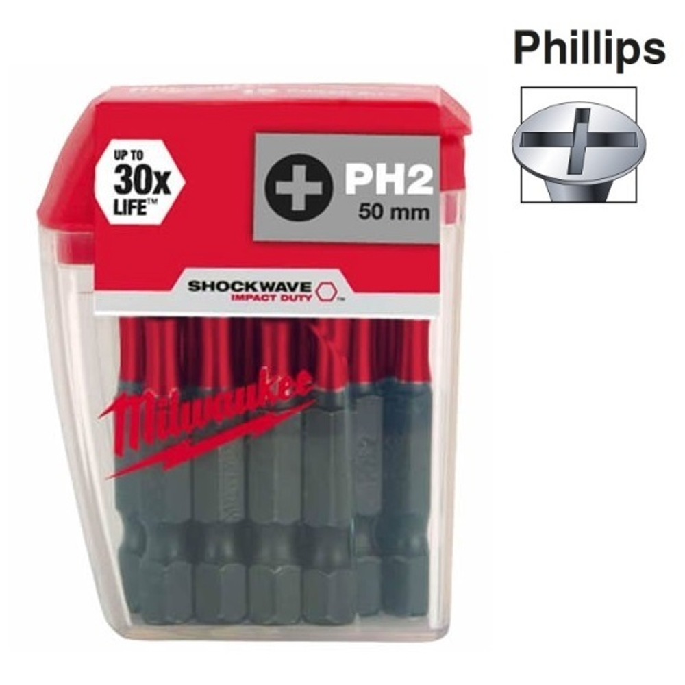 ВЫГОДНО! КОМПЛЕКТ с Рулеткой 2 м / 13 мм 48225502 и Набором Бит 10 шт Shockwave Impact Duty PH2 x 50 мм 4932430855 MILWAUKEE N0114-2AM