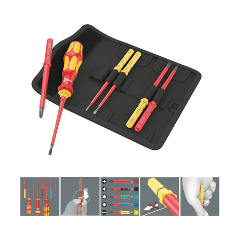 АКЦИЯ 2026! Набор насадок с отвёрткой - битодержателем 7 предметов WERA Kraftform Kompakt VDE 7 Universal 1 Tool Finder. 1 ручка-держатель 817 VDE Kraftform и 6 сменных отвёрток VDE с идентификатором инструментов, в поясной сумке WE-006600