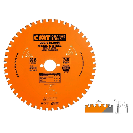 Новинка! Диск пильный сухой рез CMT 235 x 30 x 2,2 / 1,8 0 градусов FWF Z 48 2800 об/мин для стали 226.048.09M