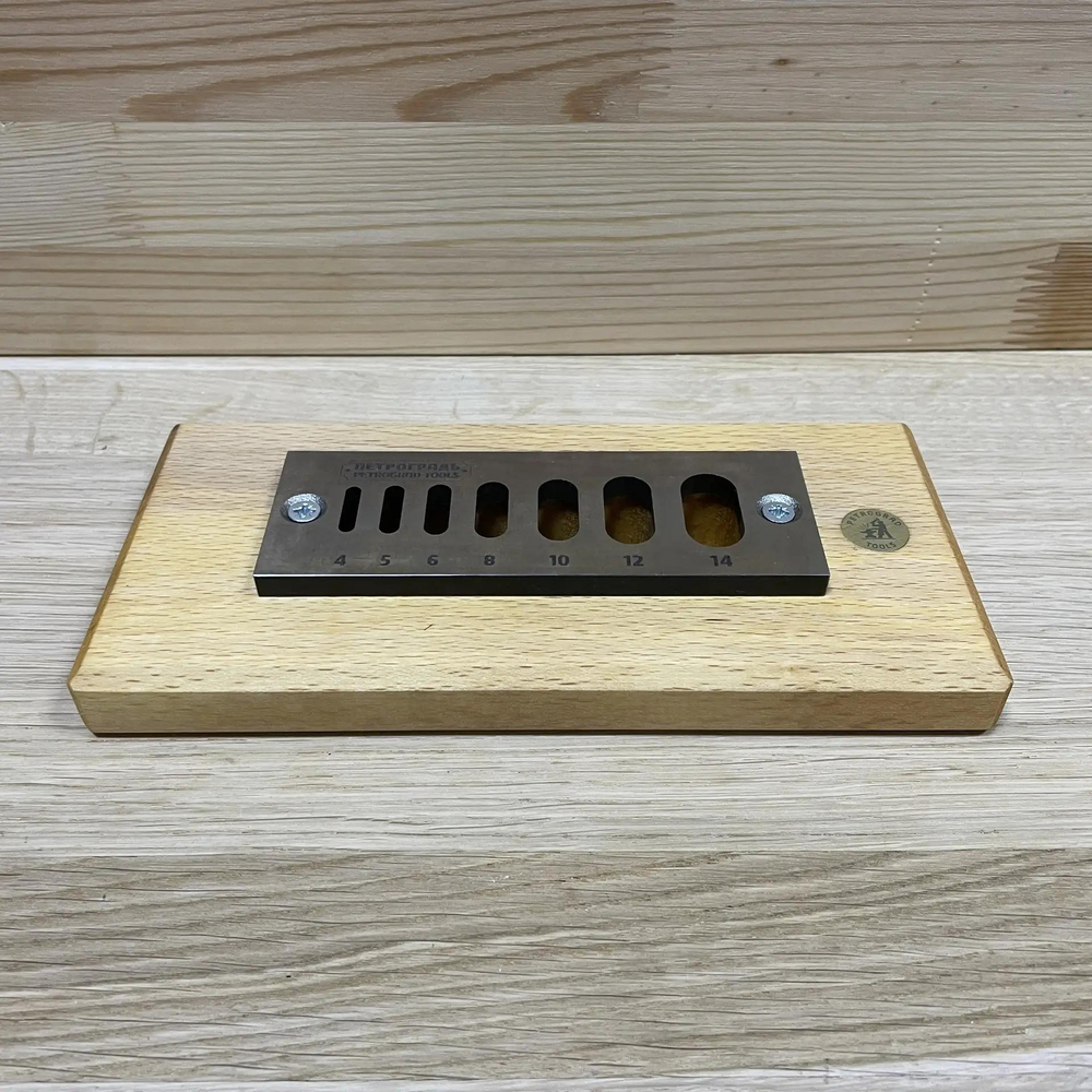 Пробочник ПЕТРОГРАДЪ Dowel Plate для дюбелей Домино, D 4, 5, 6, 8, 10, 12, 14 мм, на подставке М00023376
