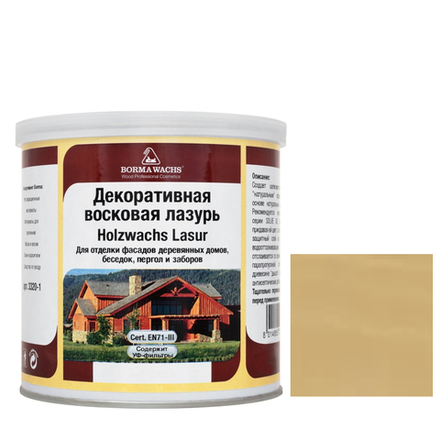 Декоративная ВОСКОВАЯ лазурь / Масло для фасадов Borma Holzwachs Lasur 750 мл 3320 цвет 02 Натуральный дуб для наружных и внутренних работ R3320RN