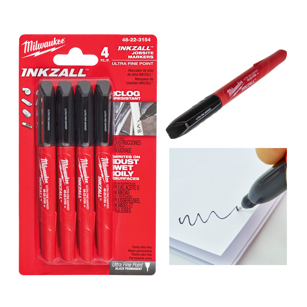 ХИТ! Набор 4 шт Маркеры ультратонкие Черные INKZALL для стройплощадки Milwaukee 48223154