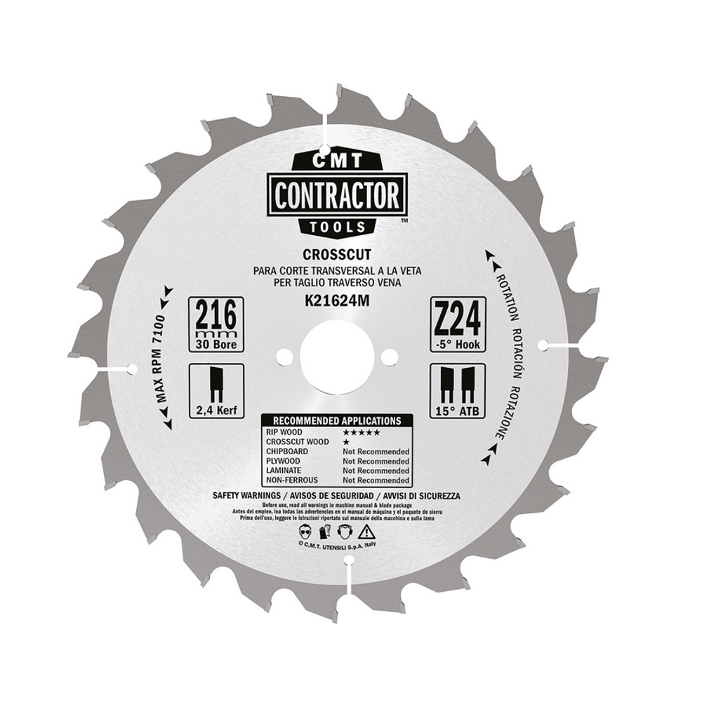 Новинка! Диск пильный универсальный CMT 216 x 2.4 / 1.6 x 30 Z24 ATB -5NEG Contractor K21624M-X10