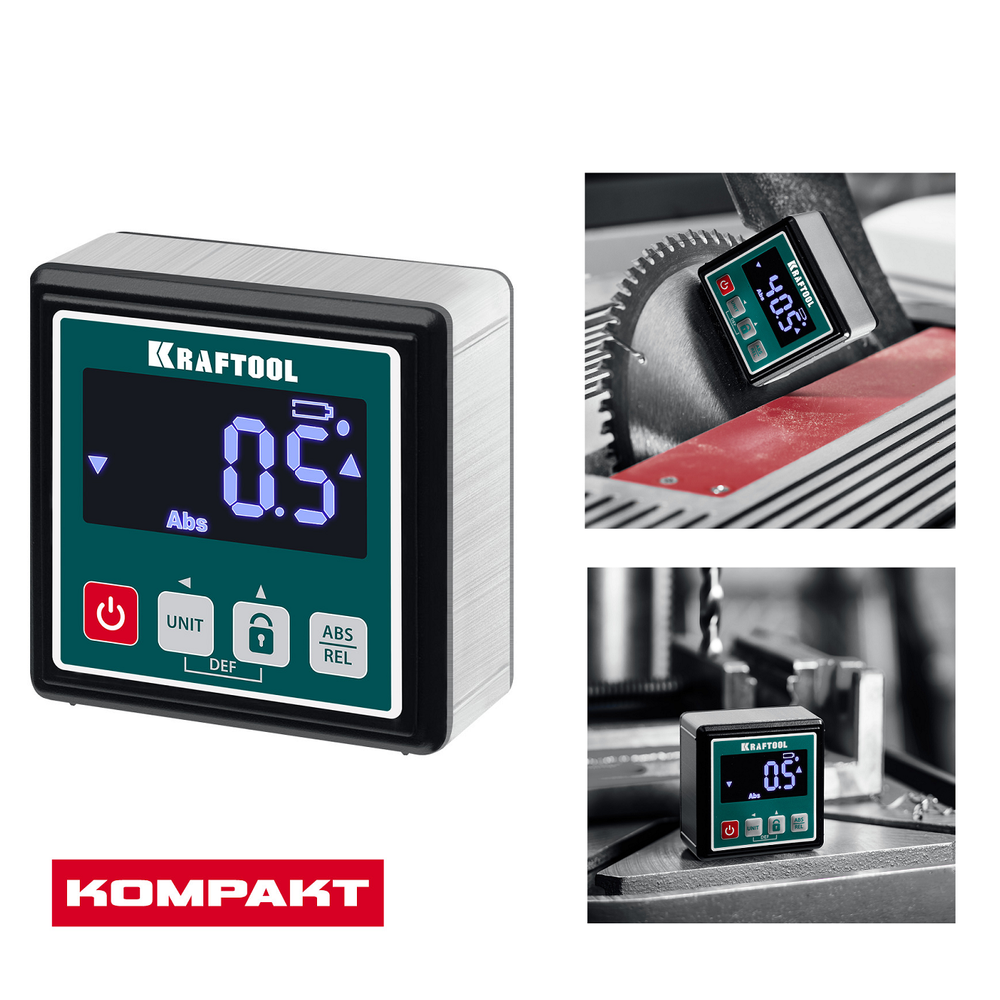 Новинка! Электронный уровень - уклономер магнитный KRAFTOOL KOMPAKT 4 х 90 С, 0 - 360 град, точность 0,1 гр. 34687