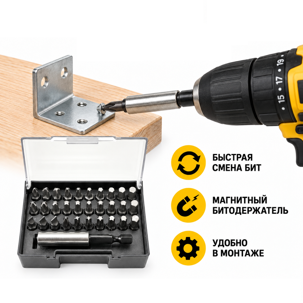 Новинка! Набор 29 шт. Биты Felo Industrial SL/PH/PZ/Hex/Tx с битодержателем, в кейсе 02013116