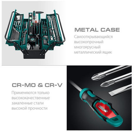 Универсальный набор инструмента 152 предмета GRAND-152 1/2, 1/4 дюйм, для слесарно - монтажных, ремонтных работ в чемодане KRAFTOOL 27978-H152