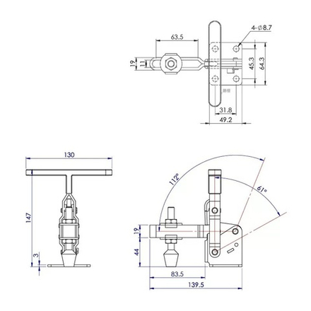 Прижим с вертикальной T-ручкой GH-12285 усилие 340 кг WOODWORK GH-12285