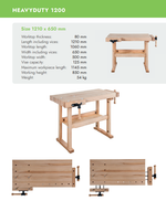 Новинка! Чешский верстак столярный деревянный 1210 х 650 х 850 мм столешница из массива бука 80 мм 2 тисков York 22 отверстий 20 мм под фиксаторы PINIE HeavyDuty1200D20