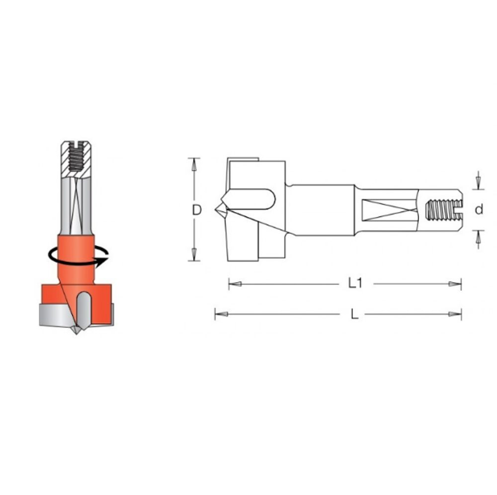 Сверло чашечное левое для присадочного станка DIMAR D 15 x 55.5 x 57.5 d 10 x 26 LH 2031087