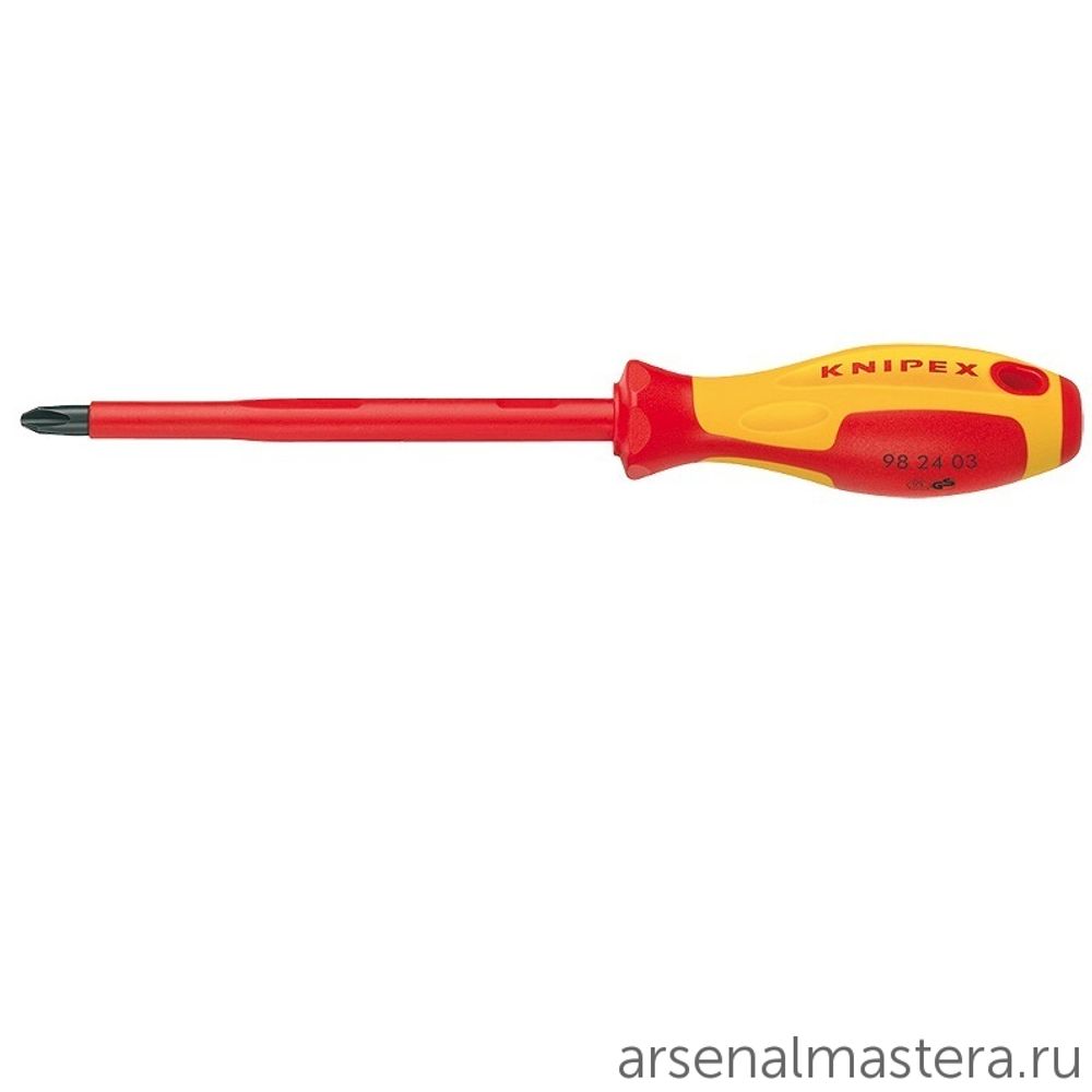 Отвертка VDE Phillips PH2 x 100 мм, длина 212 мм, диэлектрическая, 98 24 02, KNIPEX KN-982402 Отвертка VDE Phillips PH2 x 100 мм, длина 212 мм, диэлектрическая, 98 24 02, KNIPEX KN-982402