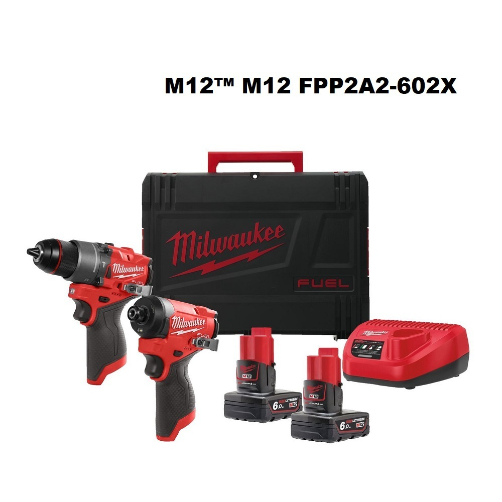 ВМЕСТЕ ВЫГОДНО 2025! Набор M12 FUEL FPP2A2-602X Аккумуляторные ударная дрель - шуруповерт FPD2-0, импульсный винтоверт FID2-0, 2 шт Аккумулятора M12 B6 6.0 Ач, Зарядное устройство C12 C в кейсе MILWAUKEE 4933480588