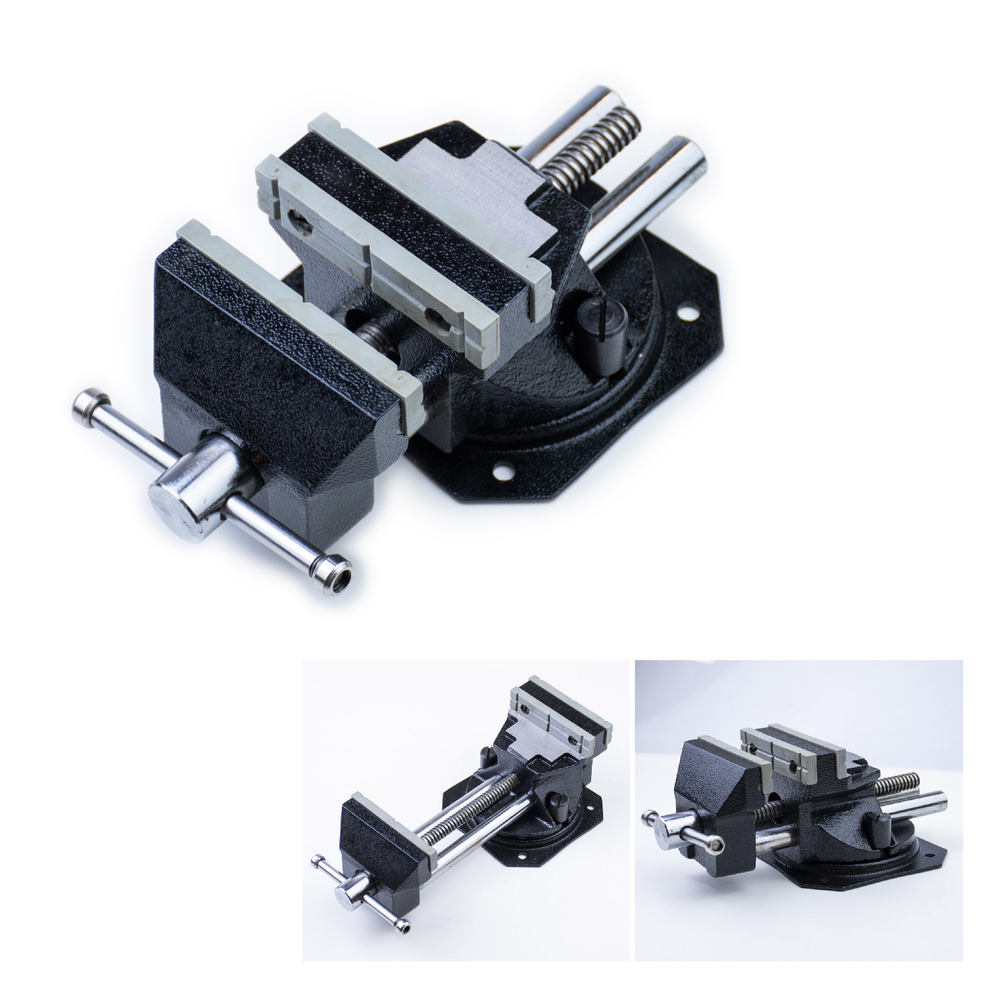 Новинка! Тиски универсальные поворотные переставные GOLDRATIO чугунные, ширина губок 90 мм М00024969