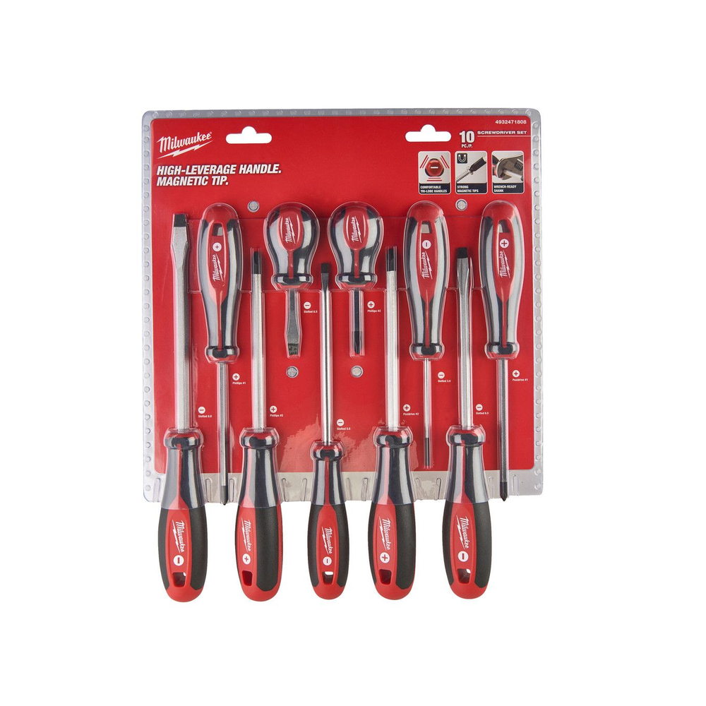 Новинка! Набор магнитных отверток 10 шт Milwaukee трехгранная рукоятка SL 3/SL 5.5/2xSL 6.5/SL 6.5/SL 8/PZ1/PZ2/PH1/2xPH2 4932471808