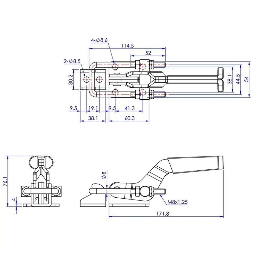Защелка с блокировкой / Мощный механический зажим, усилие 900 кг WOODWORK GH-40341