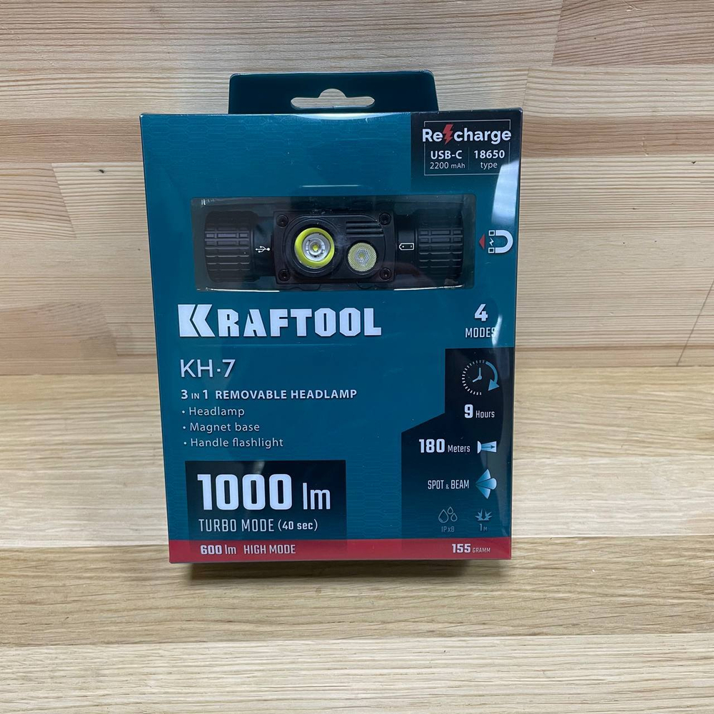Новинка! Аккумуляторный налобный / ручной фонарь KRAFTOOL KH-7, 1000 лм, 4 режима, 3в1 , 2200 мАч, с магнитом 56450
