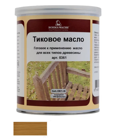 Масло тиковое (тара 1 л) цвет М12022 (сосна) для внутренних и наружных работ Borma EN0361-M12022