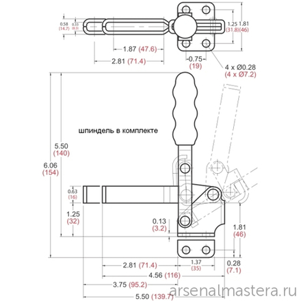 ХИТ! Зажим механический с вертикальной ручкой усилие 227 кг Woodwork GH-12130