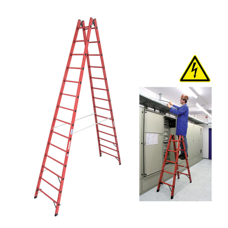 Новинка! Диэлектрическая двухсторонняя стремянка KRAUSE 2 х 14 с боковинами и нескользящими перекладинами из усиленного стекловолокном пластика 819765