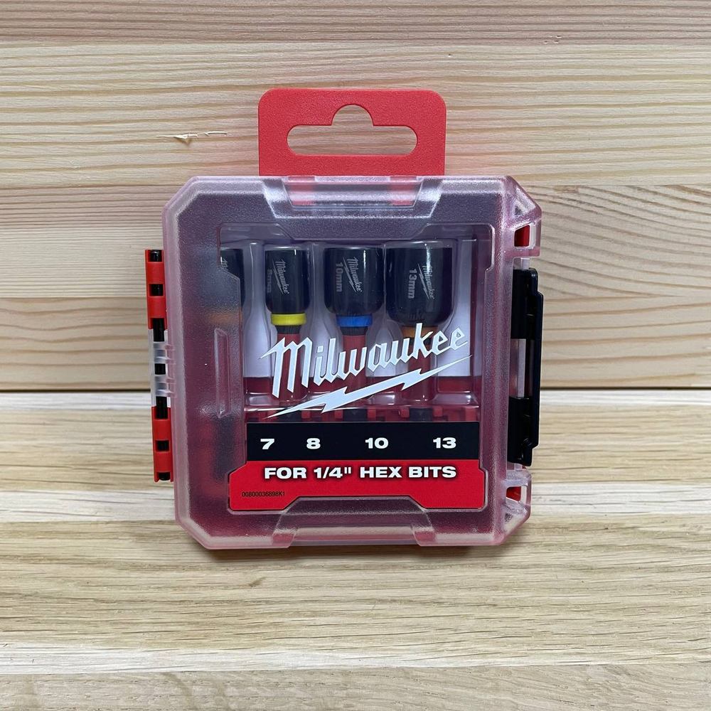 Новинка! Набор 4 предмета Насадки магнитные торцевые SHOCKWAVE хвостовик 1 / 4 дюйм HEX 7, 8, 10, 13 мм GEN II для шуруповертов с высоким крутящим моментом и импульсных винтовертов Milwaukee 4932492445