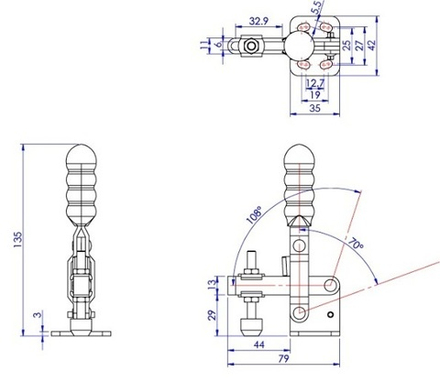 Зажим механический с вертикальной ручкой усилие 150 кг Woodwork GH-12002-B